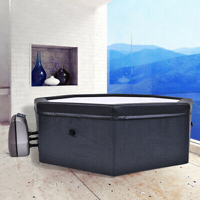 rectangular hot tub with scenic back ground